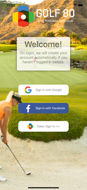 Golf80.com login screen for the iOS app